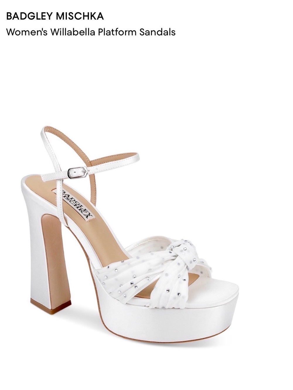 Badgley Mischka White Knotted Platform Sandal with Ankle Strap